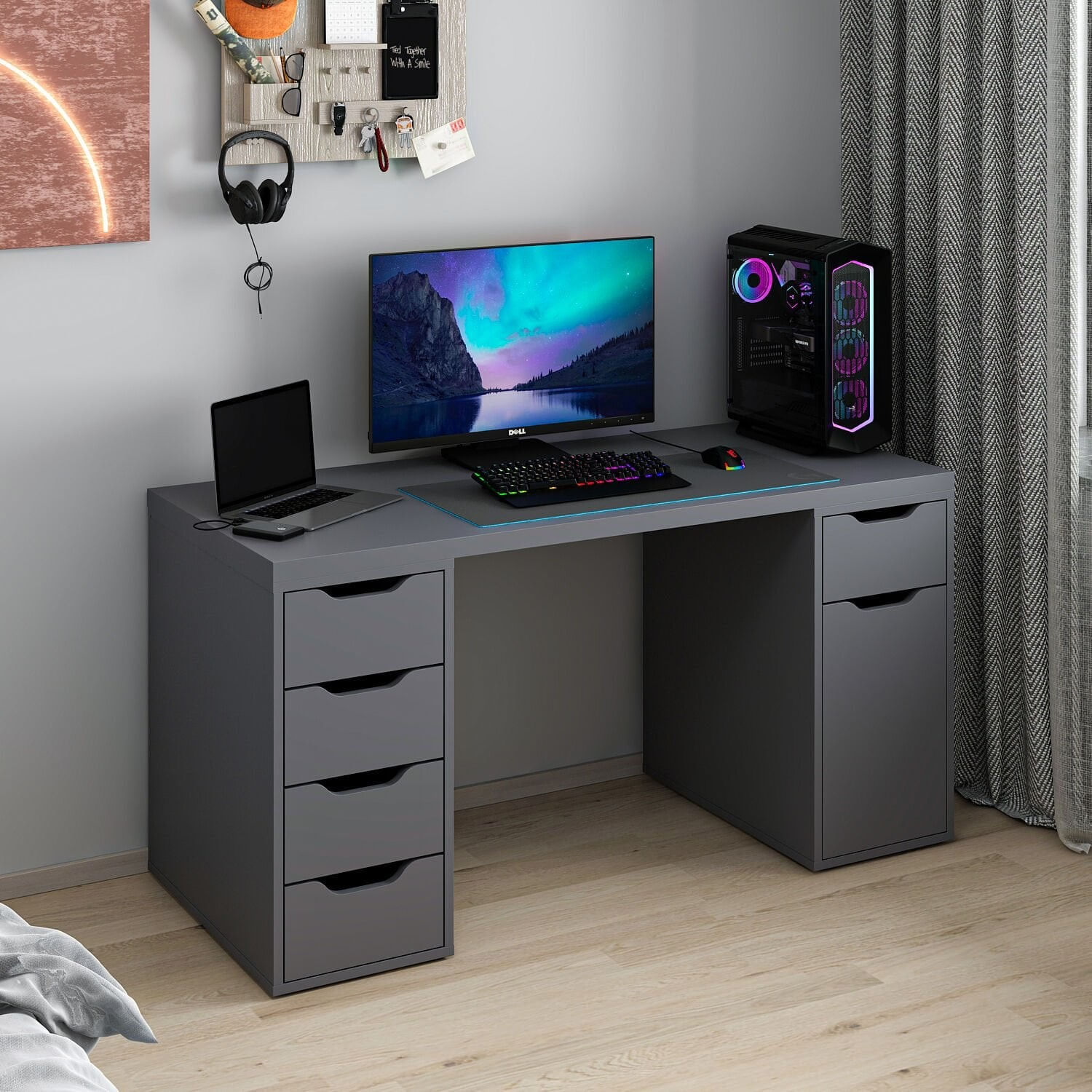 Birou Alen 150cm 5 Drawer Cabinet, 150 x 75 x 60 cm, PAL melaminat — imaginea 8
