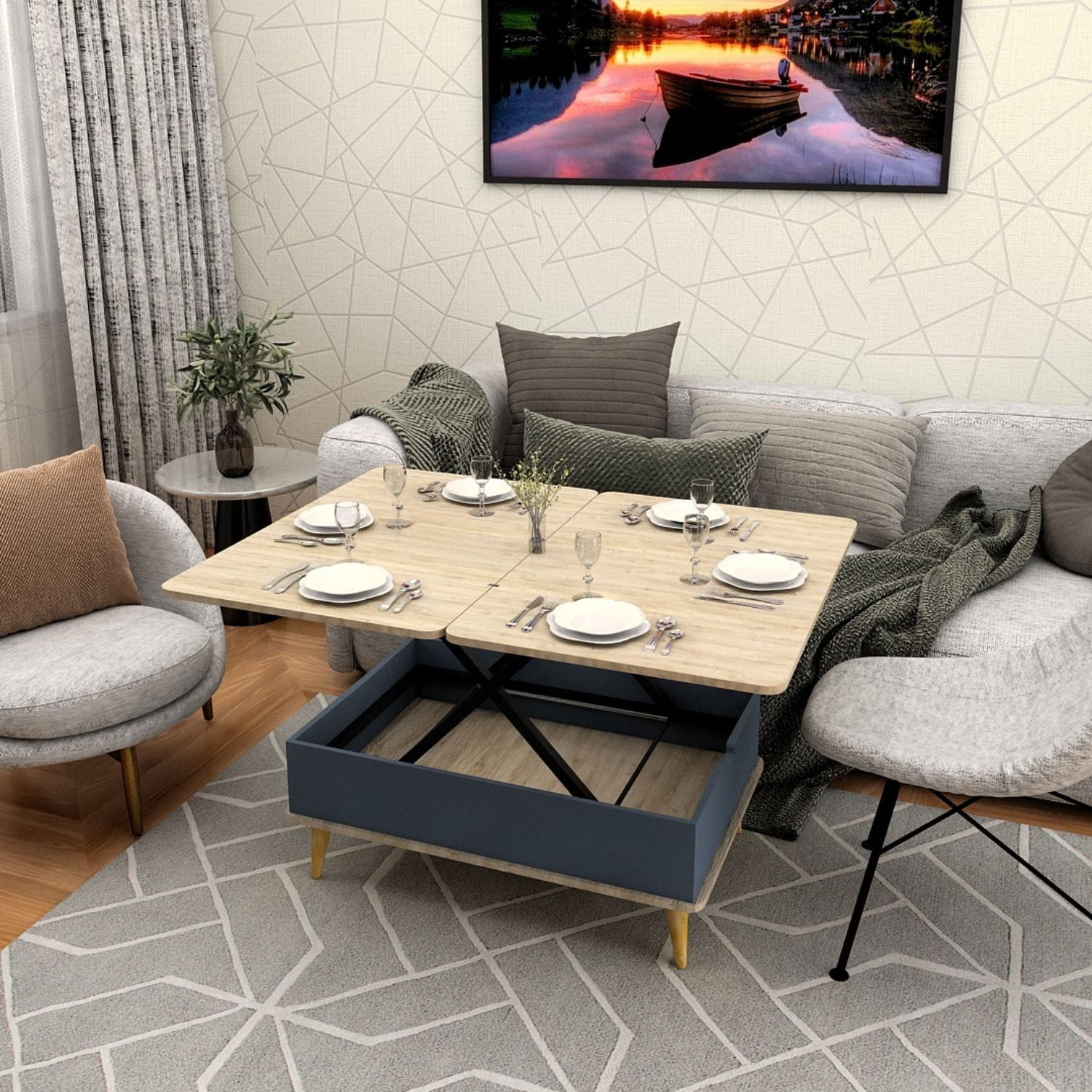 Masă de cafea Dy Ada, 90 x 38 x 60 cm, PAL melaminat, design compact — imaginea 2
