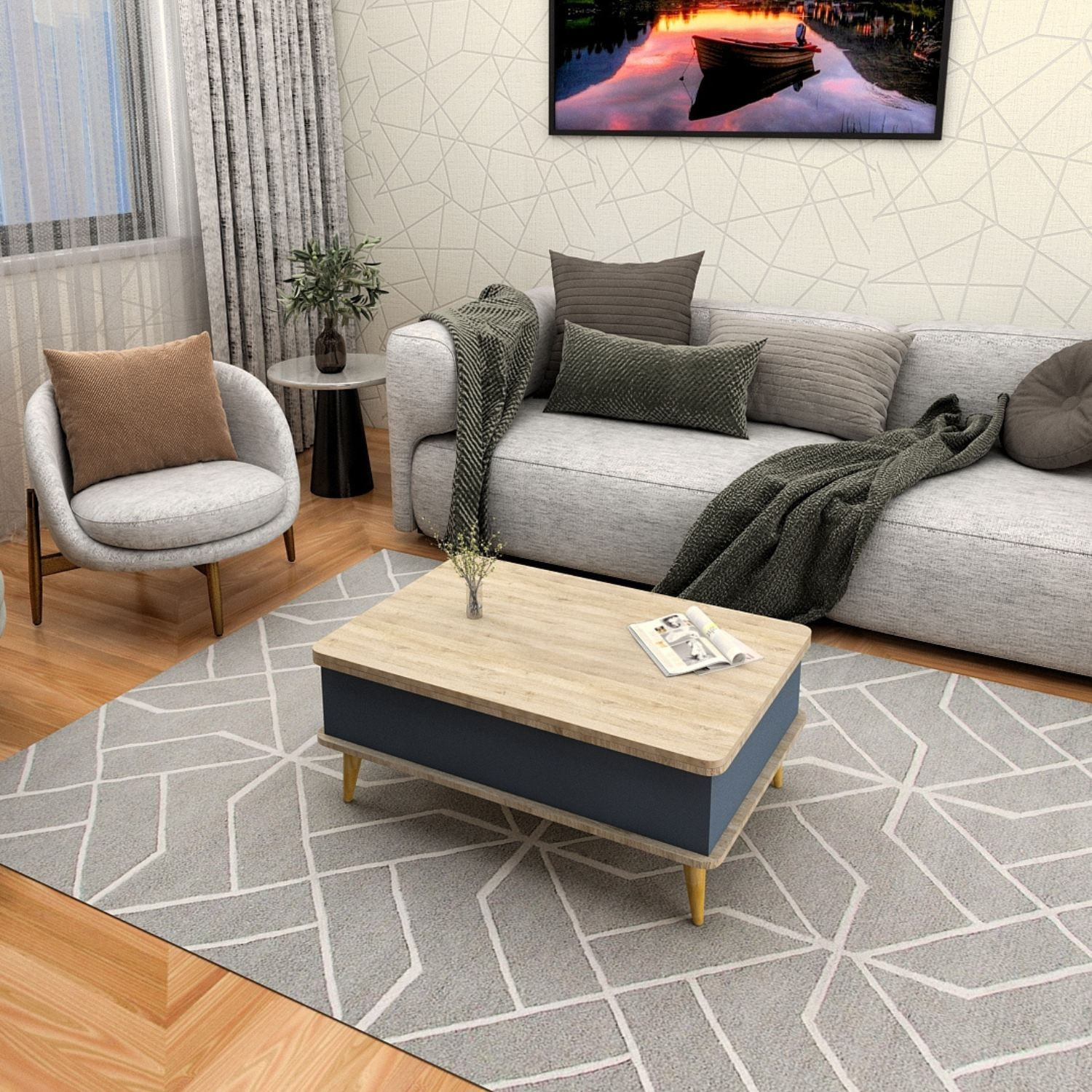 Masă de cafea Dy Ada, 90 x 38 x 60 cm, PAL melaminat, design compact — imaginea 4