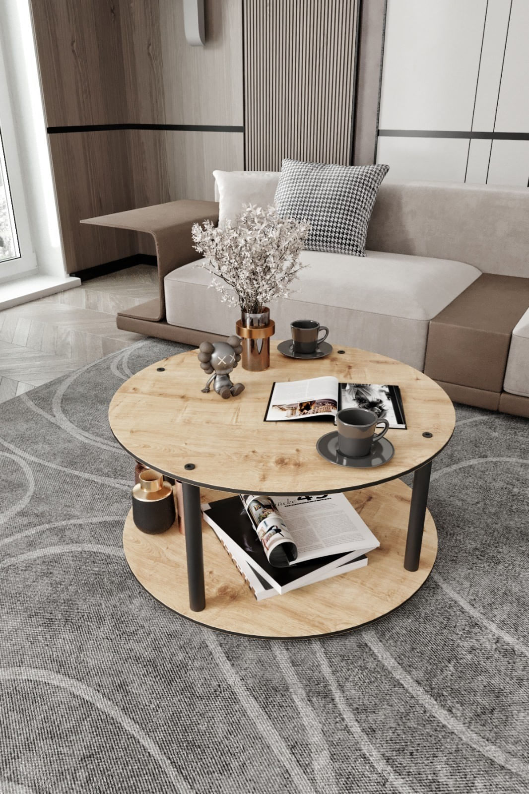 Masă de cafea Masivo rotundă, MDF, design compact — imaginea 2
