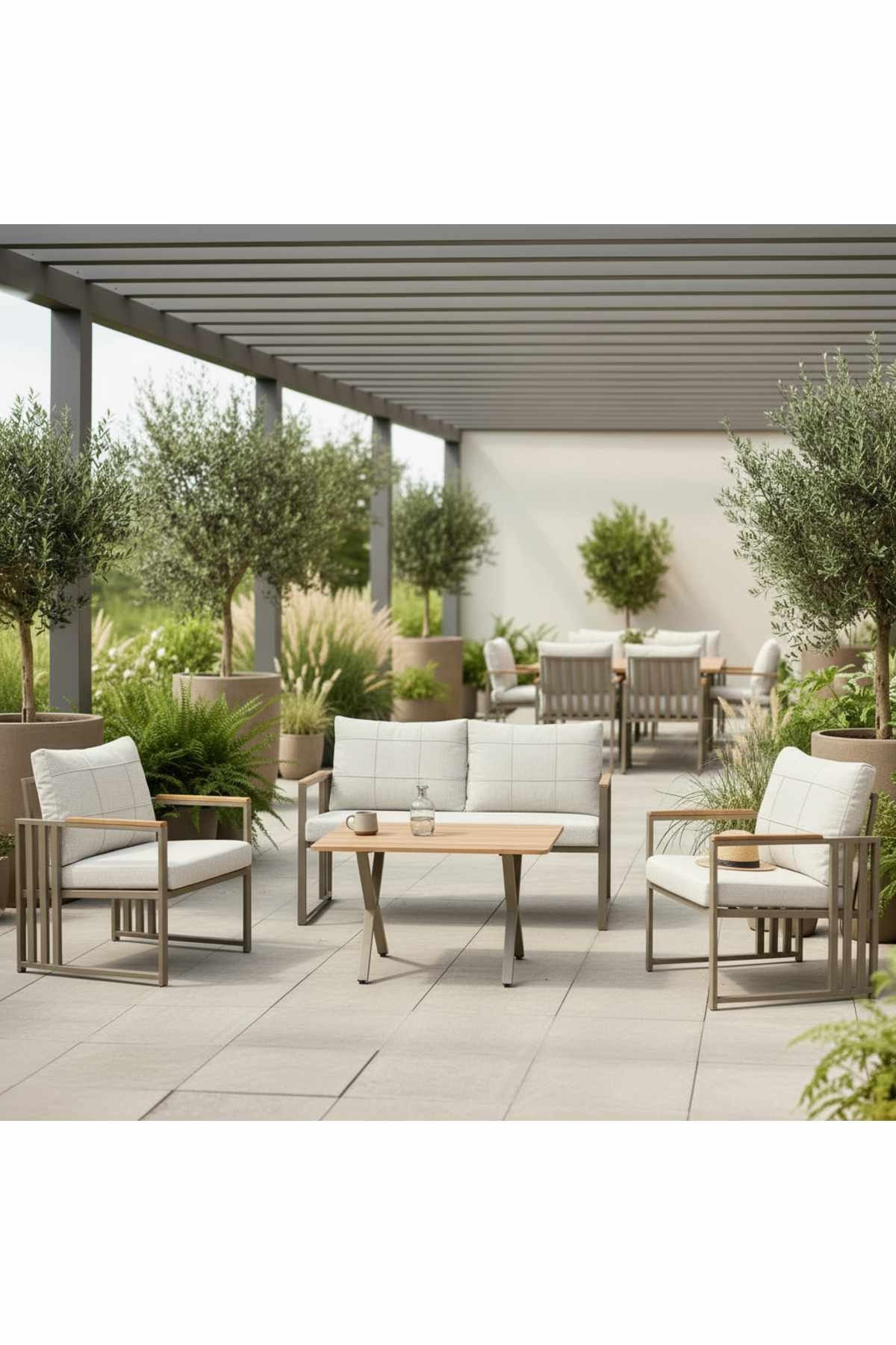 Set lounge grădină Fatsa 2+1+1, 125 x 78 x 58 cm, metal