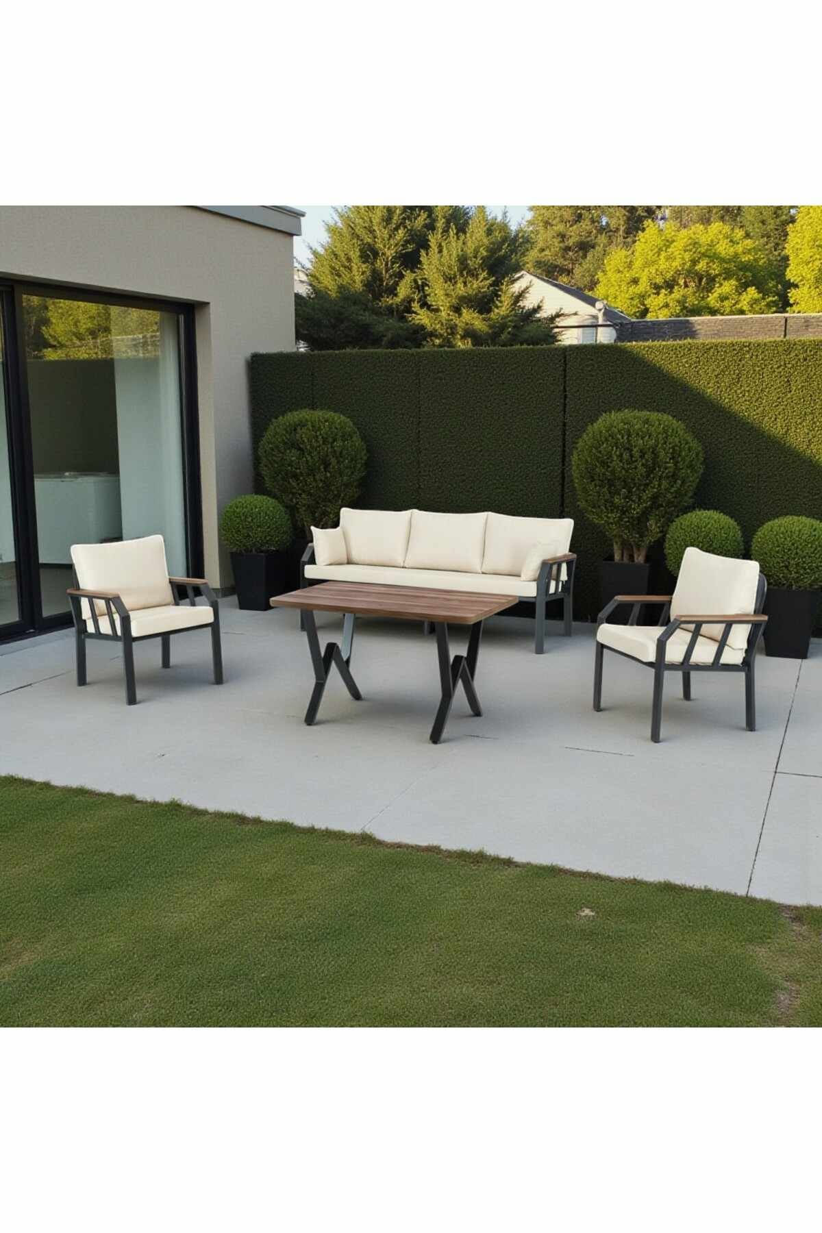 Set lounge grădină Nergiz 3+1+1, 200 x 78 x 58 cm, metal — imaginea 3