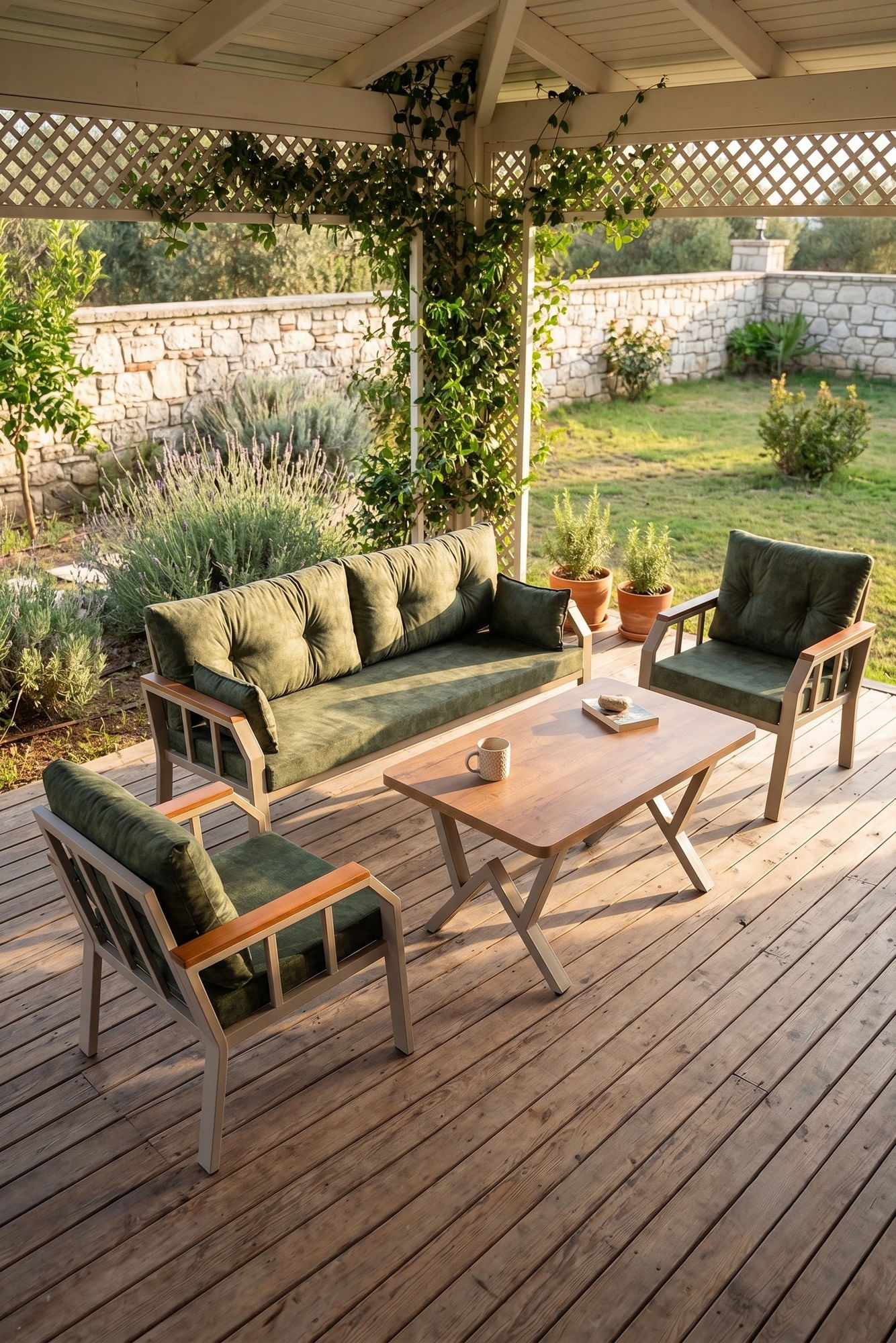 Set lounge grădină 3+1+1, 200 x 78 x 58 cm, metal — imaginea 2