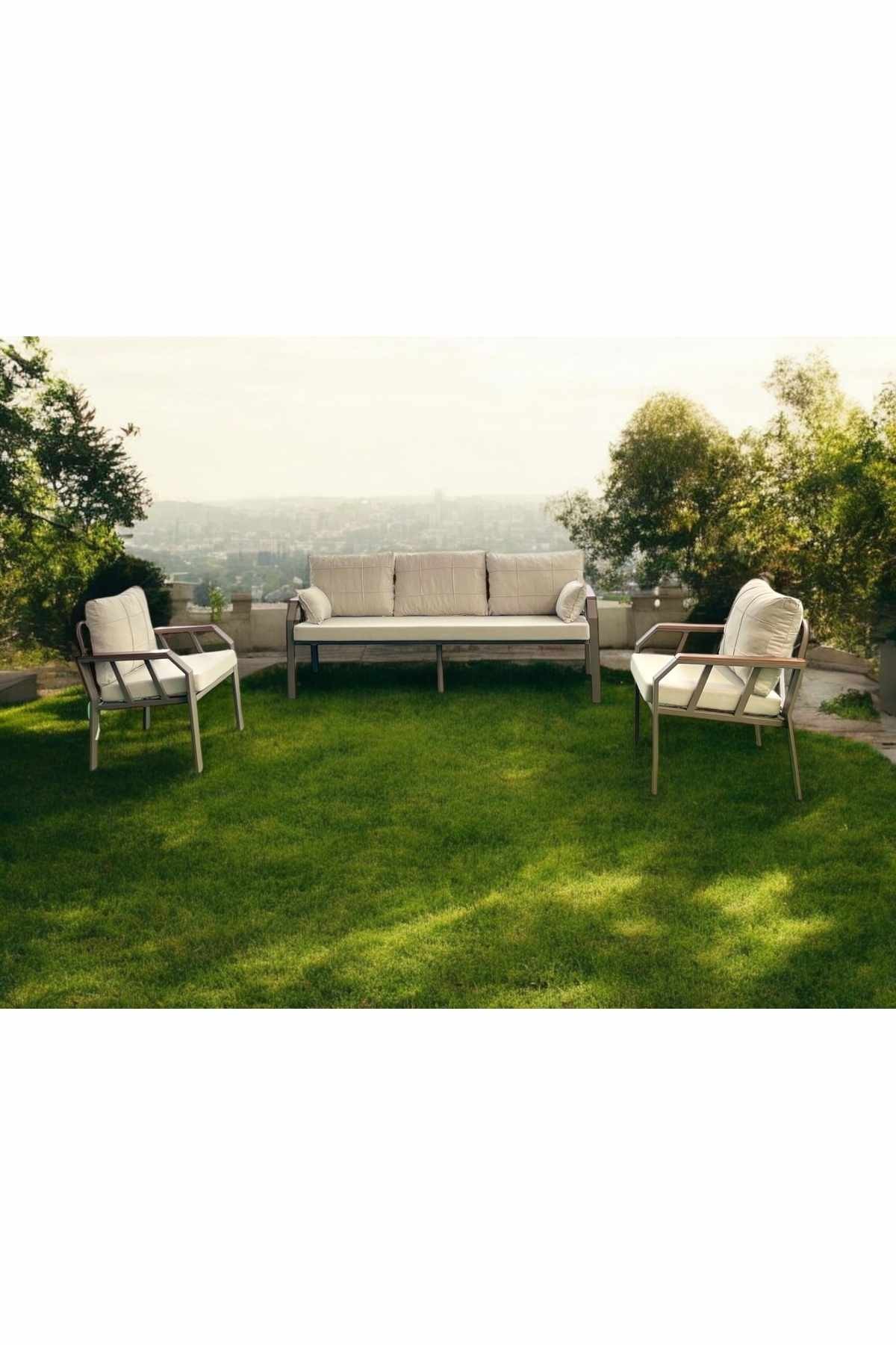 Set lounge grădină Nergiz Mermer 3+1+1, 200 x 78 x 58 cm, metal — imaginea 2