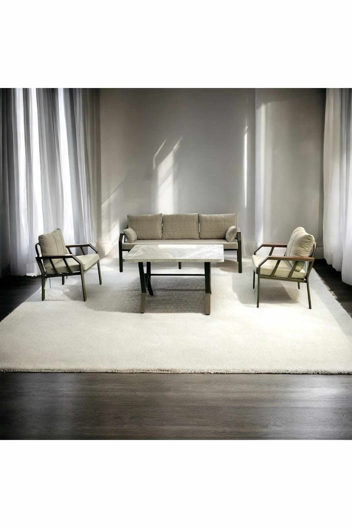 Set lounge grădină Nergiz Mermer 3+1+1, 200 x 78 x 58 cm, metal — imaginea 3