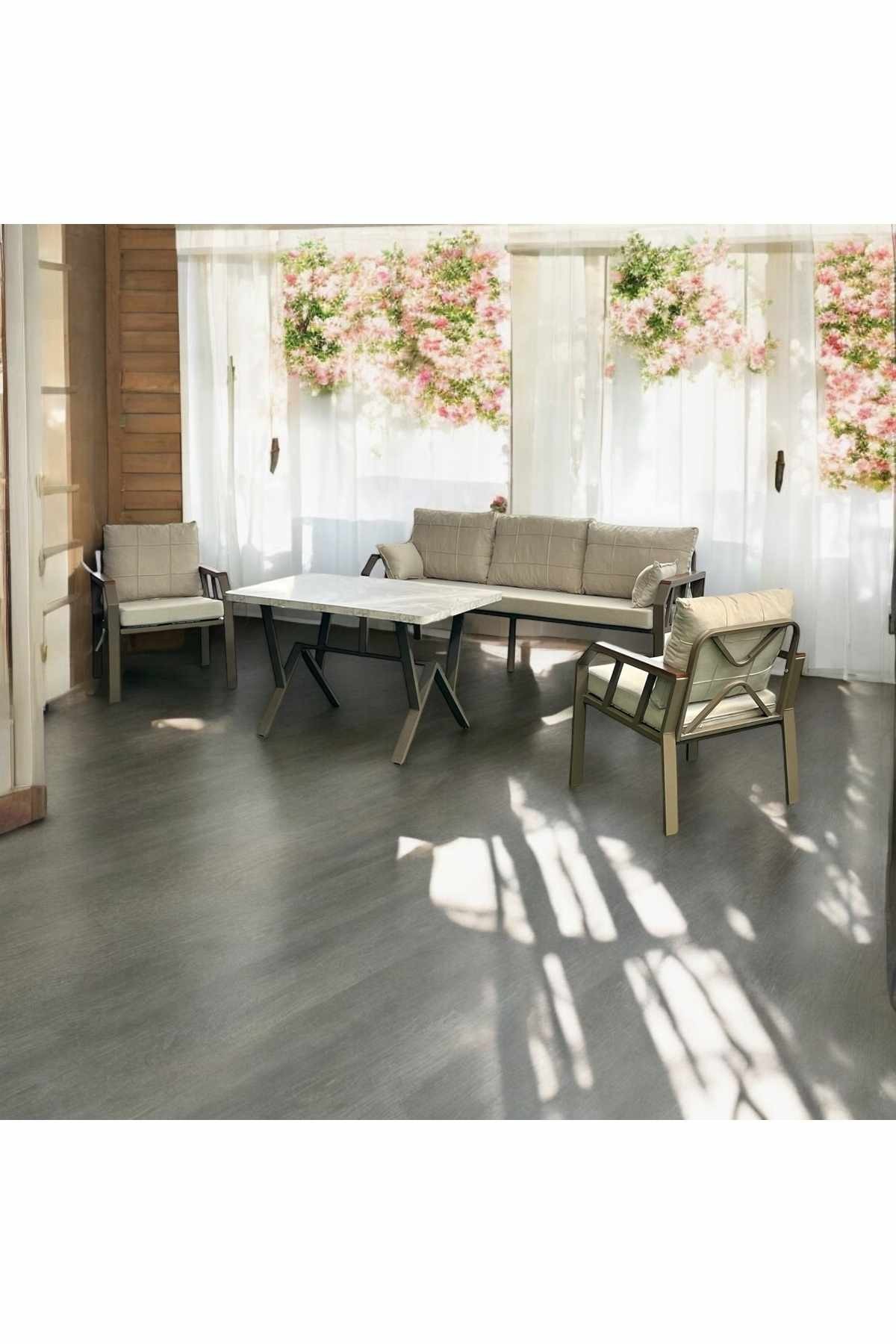 Set lounge grădină Nergiz Mermer 3+1+1, 200 x 78 x 58 cm, metal — imaginea 7