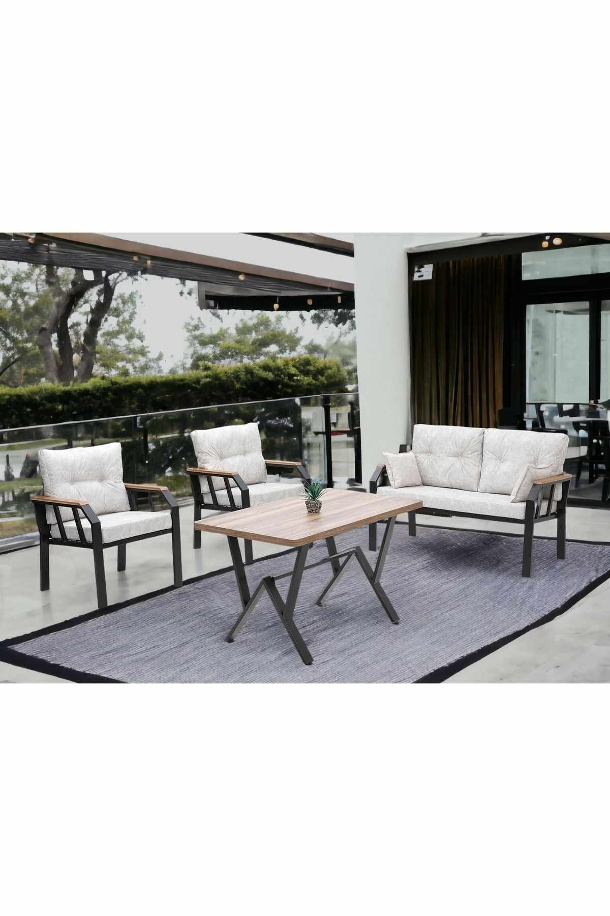 Set lounge grădină Nergiz 2+1+1, 120 x 78 x 58 cm, metal — imaginea 4