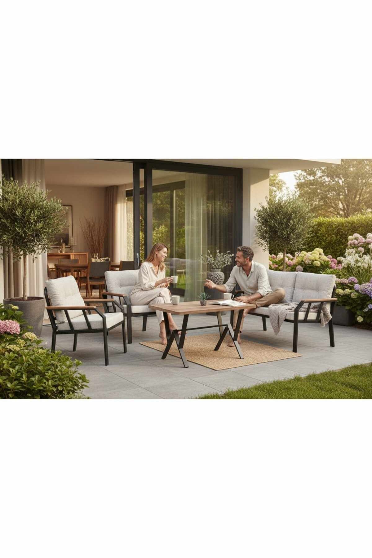 Set lounge grădină Nergiz 2+1+1, 120 x 78 x 58 cm, metal — imaginea 5