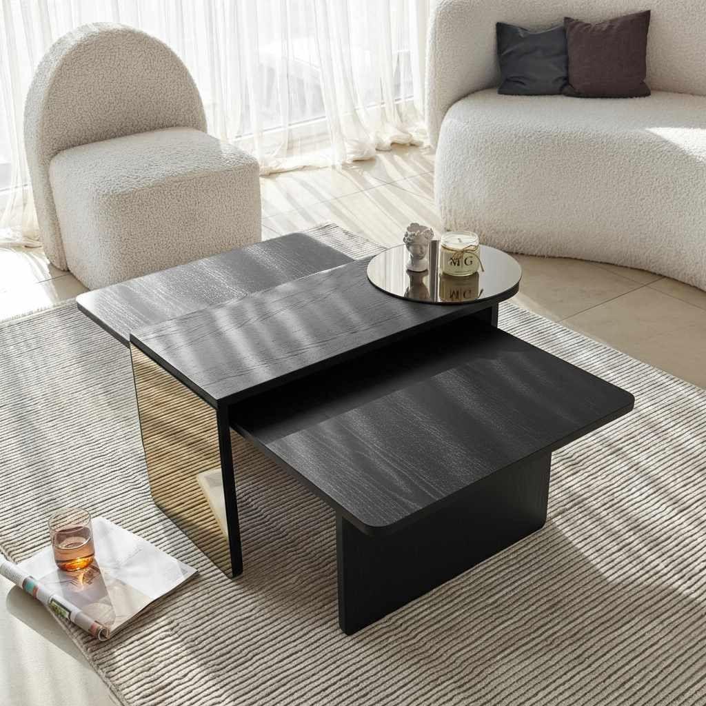 Set măsuțe suprapuse, 2 piese Luna, 82 x 40 x 33 cm, PAL melaminat — imaginea 2