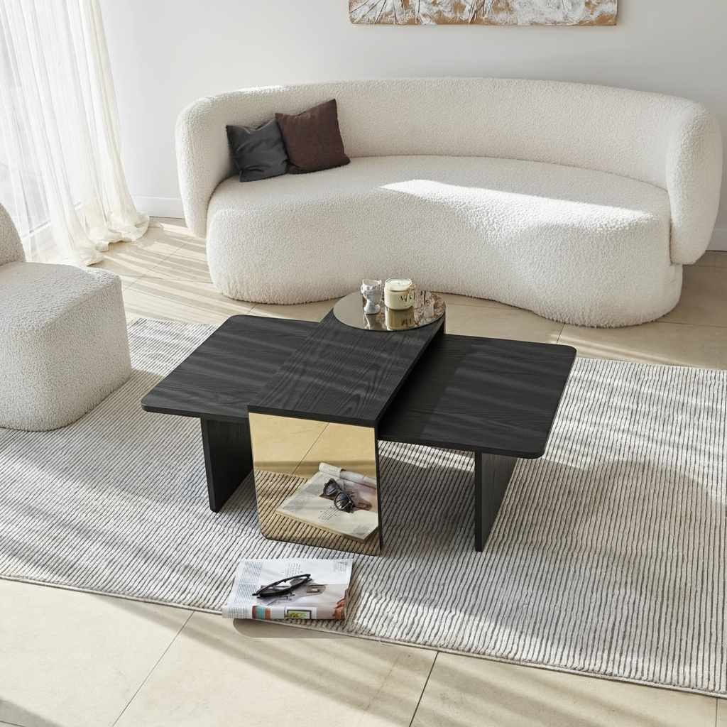Set măsuțe suprapuse, 2 piese Luna, 82 x 40 x 33 cm, PAL melaminat — imaginea 5