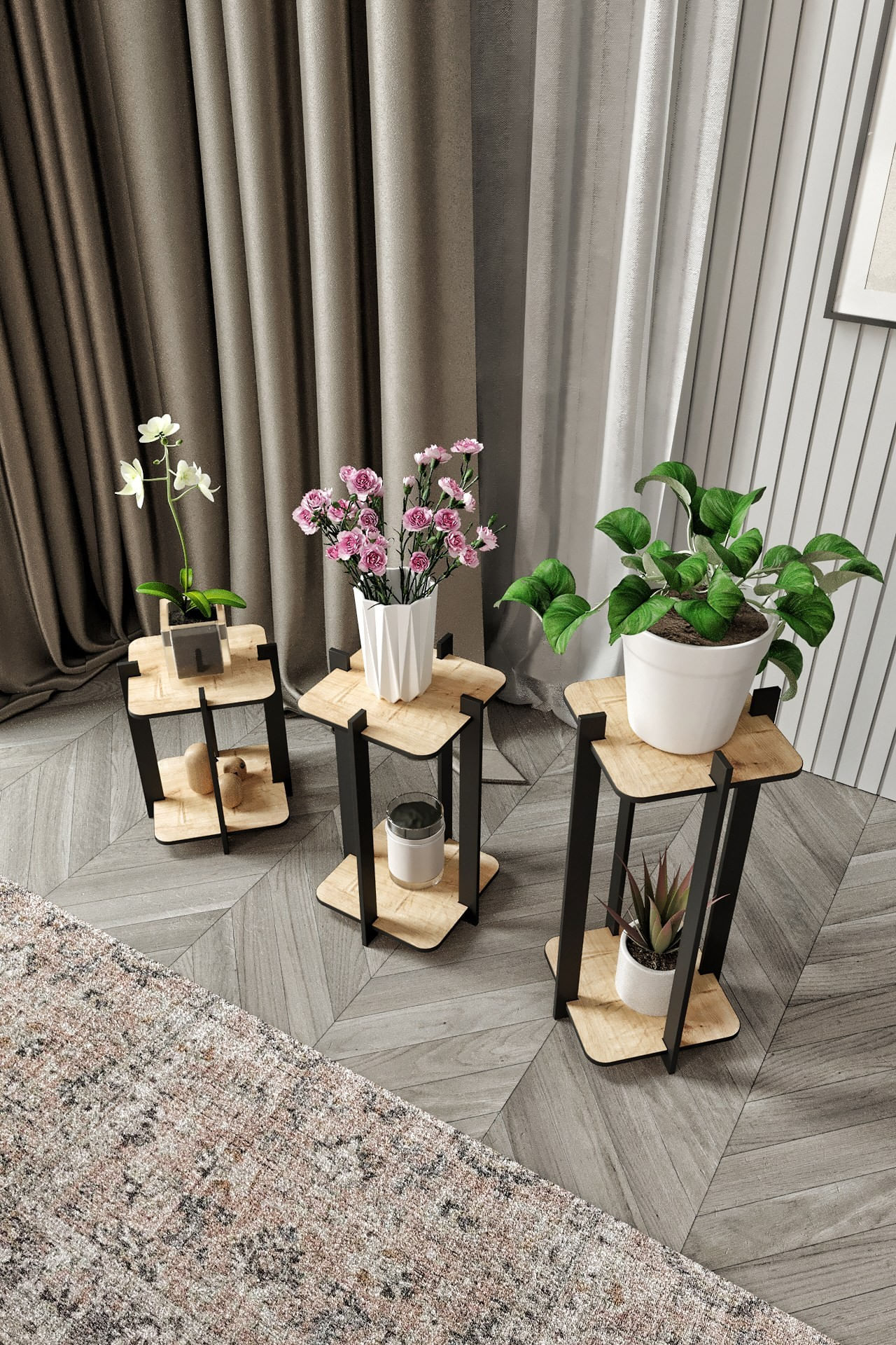 Suport pătrat pentru plante din lemn, 23 x 30 x 23 cm, MDF — imaginea 2