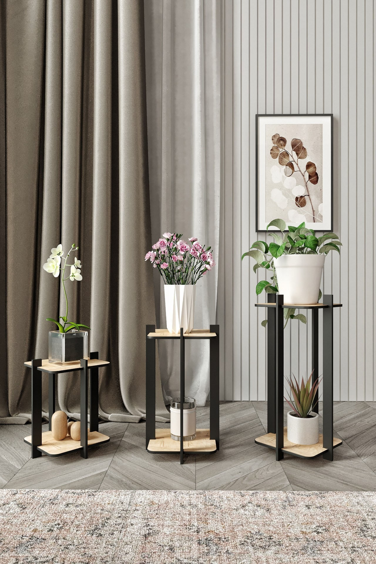 Suport pătrat pentru plante din lemn, 23 x 30 x 23 cm, MDF — imaginea 3