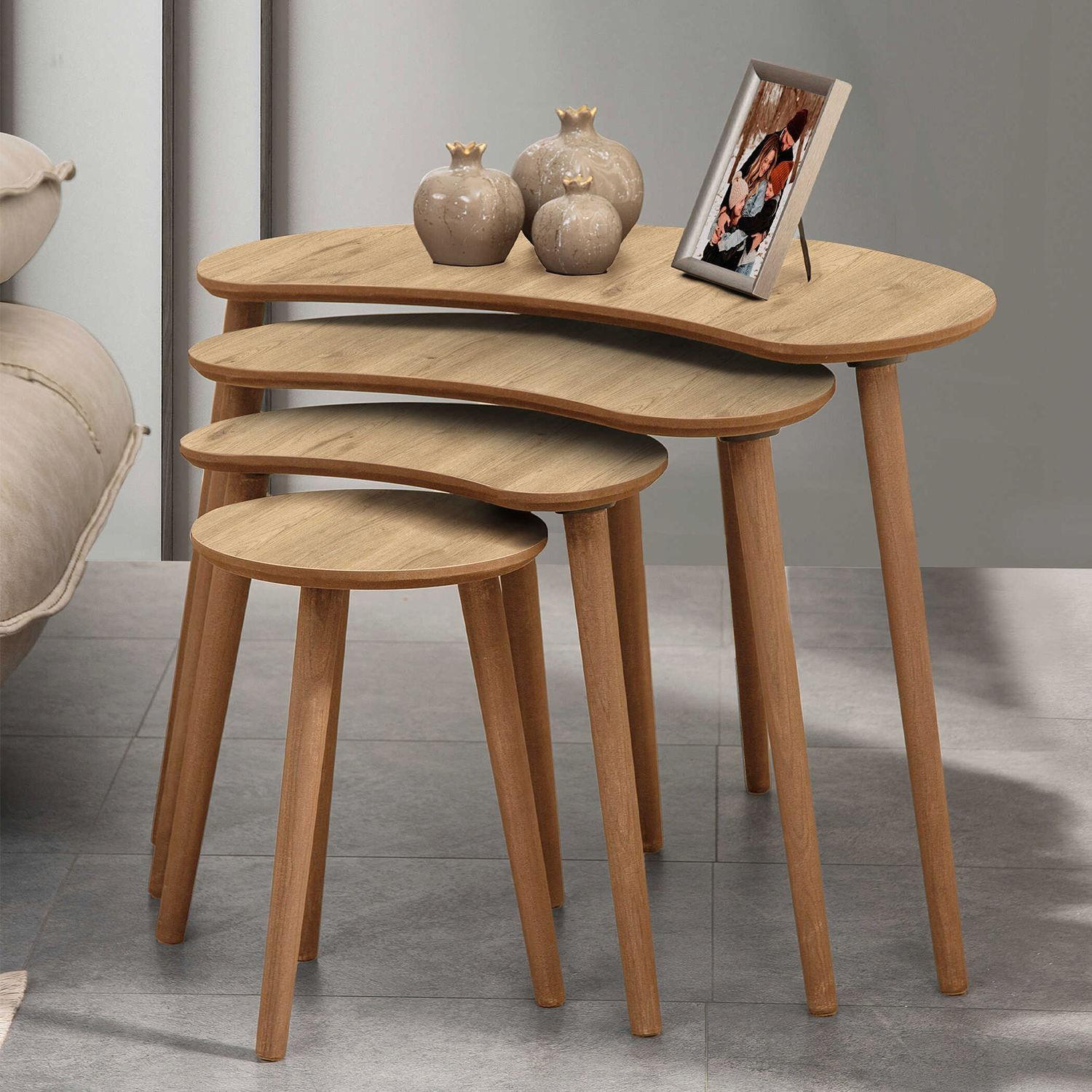 Set măsuțe suprapuse, 4 piese Moon, 40 x 55 x 75 cm, MDF — imaginea 2
