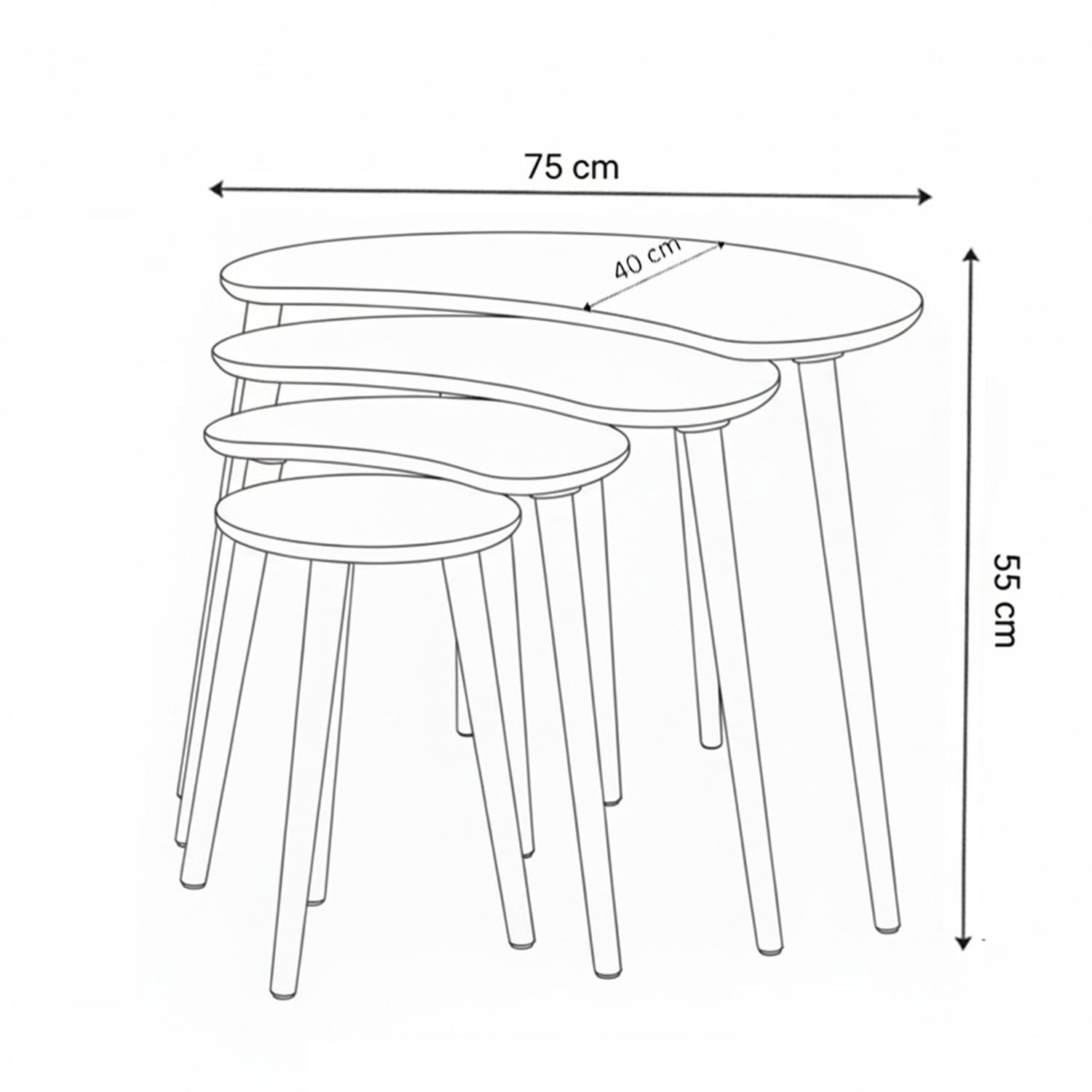 Set măsuțe suprapuse, 4 piese Moon, 40 x 55 x 75 cm, MDF — imaginea 3