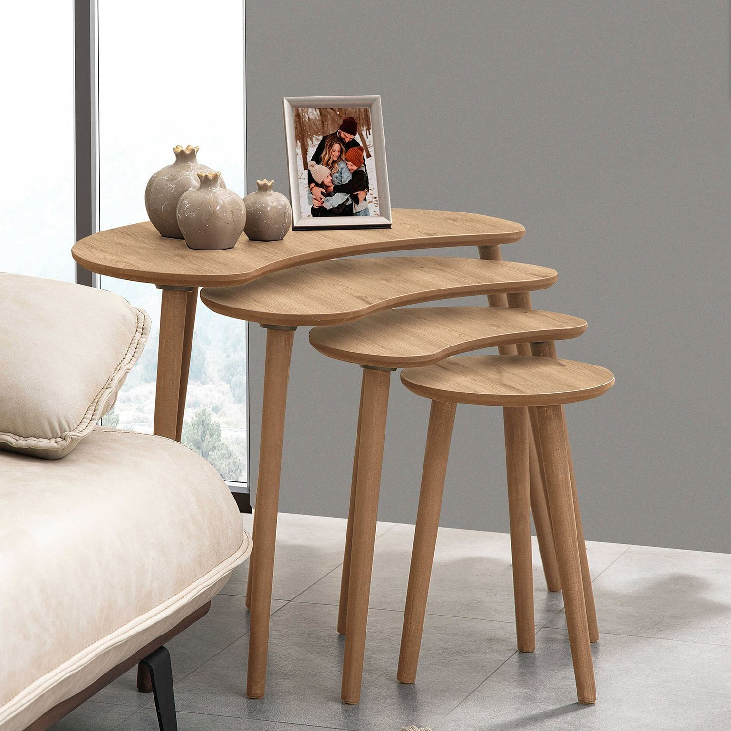 Set măsuțe suprapuse, 4 piese Moon, 40 x 55 x 75 cm, MDF — imaginea 8