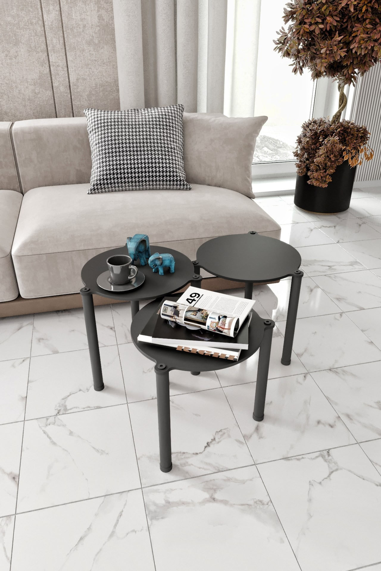 Set masute suprapuse, 3 piese Lavia 3, 34 x 40 x 34 cm, MDF — imaginea 2