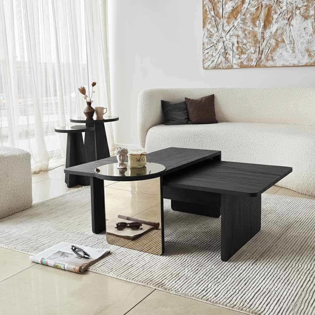 Set măsuțe suprapuse, 4 piese Luna, 82 x 40 x 33 cm, PAL melaminat — imaginea 2