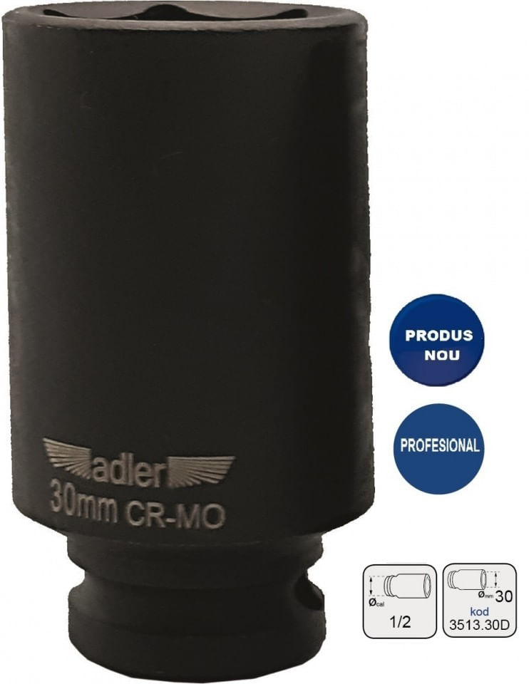Cheie tubulara de IMPACT 1/2" ADLER AD-3513.30D 30mm varianta lunga — imaginea 5