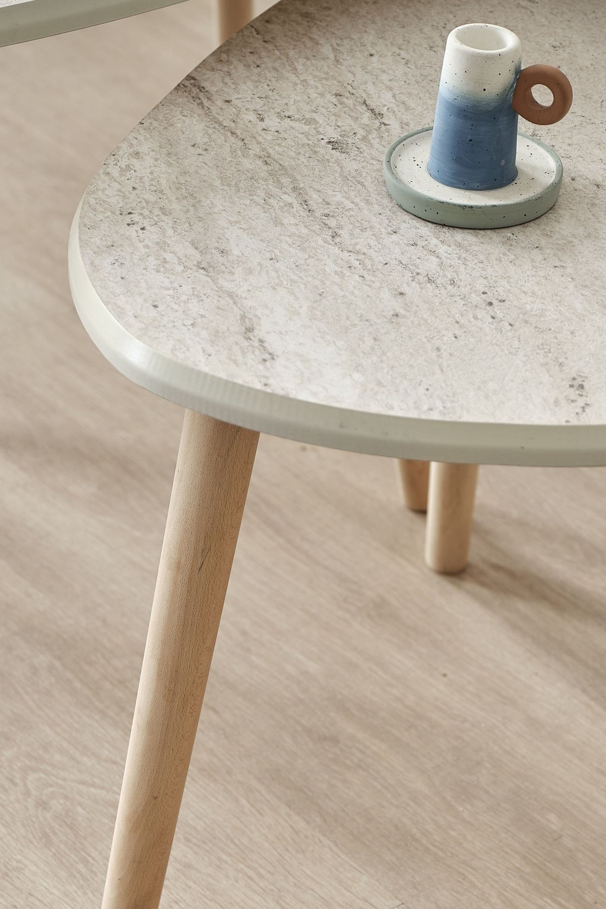 Masa de cafea Alvin, 80 x 50 x 52 cm, MDF, design compact, travertin — imaginea 2