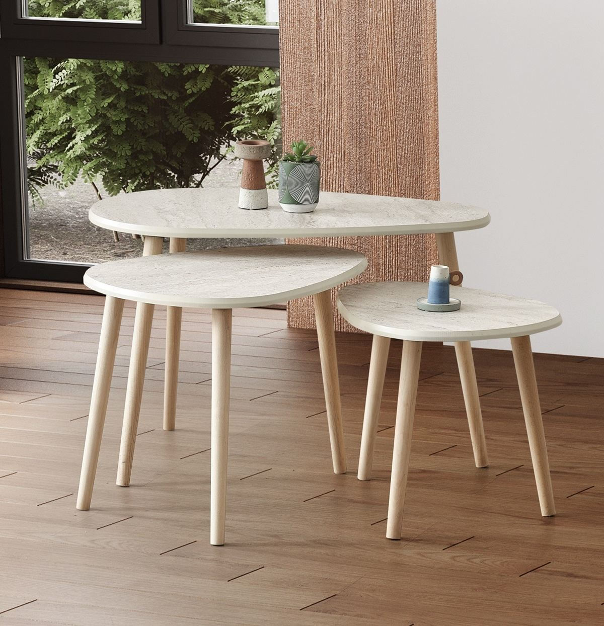 Masa de cafea Alvin, 80 x 50 x 52 cm, MDF, design compact, travertin — imaginea 3