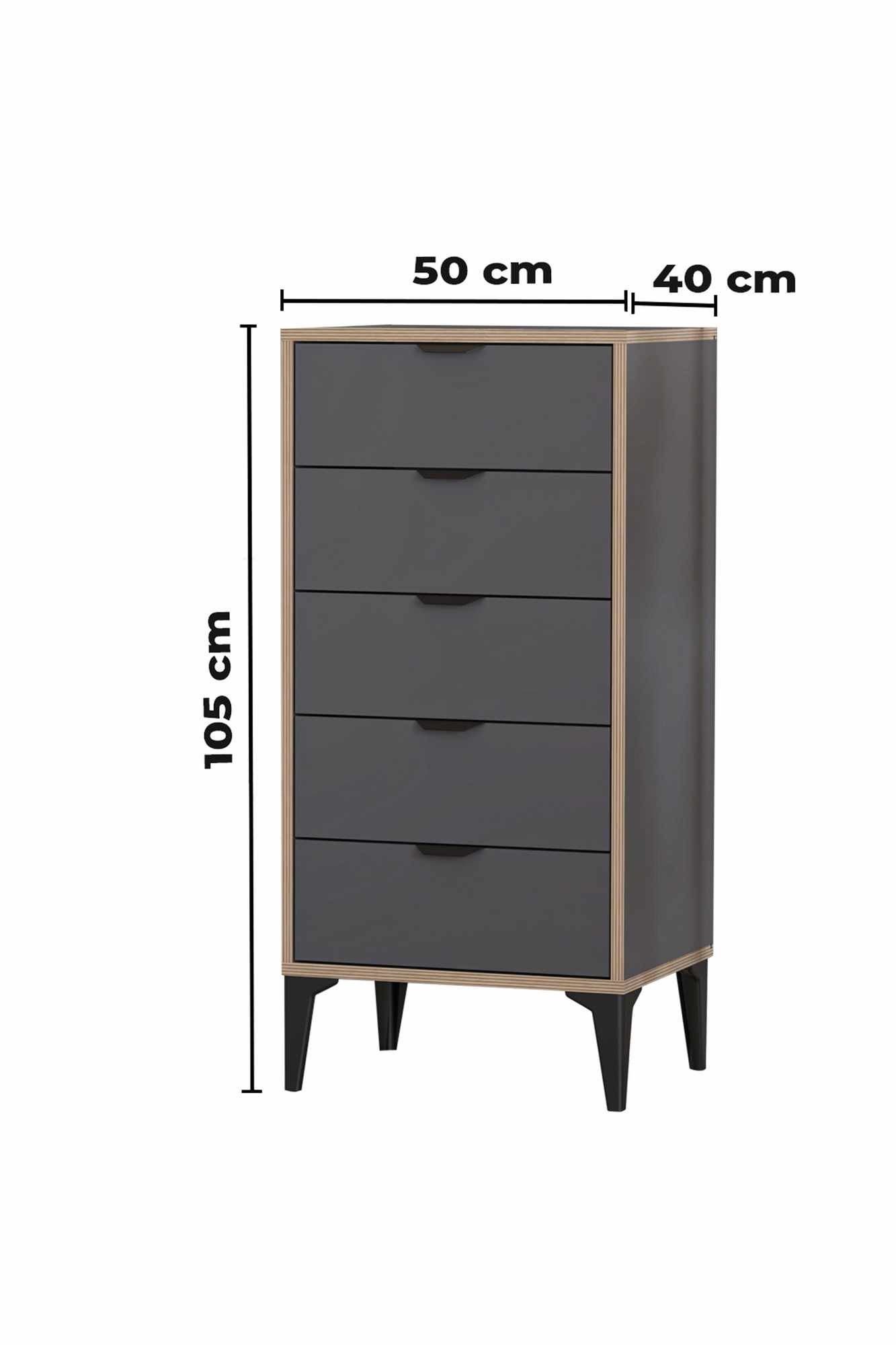Comodă dormitor Arden, 50 x 105 x 40 cm, PAL melaminat, antracit — imaginea 2