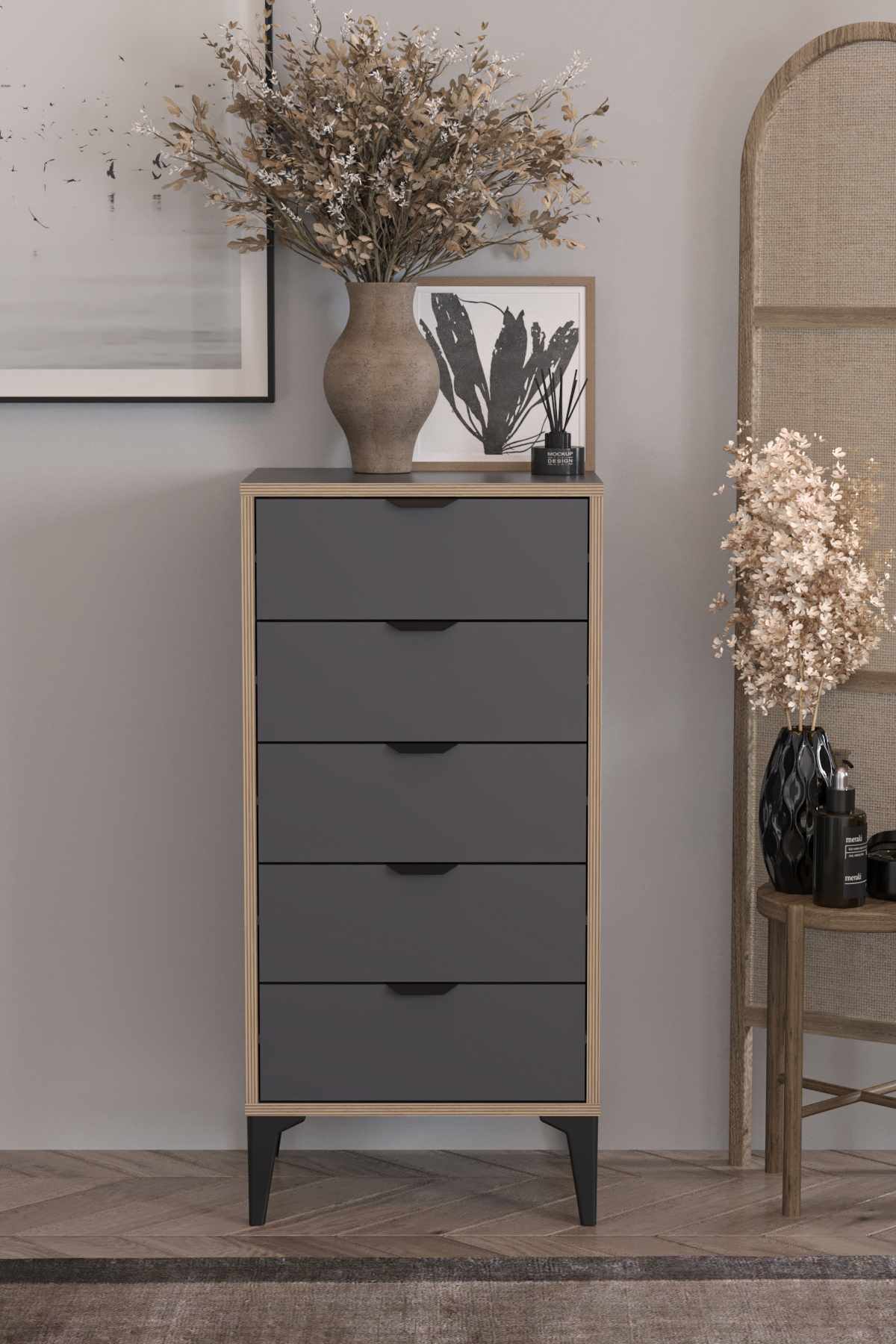 Comodă dormitor Arden, 50 x 105 x 40 cm, PAL melaminat, antracit — imaginea 3