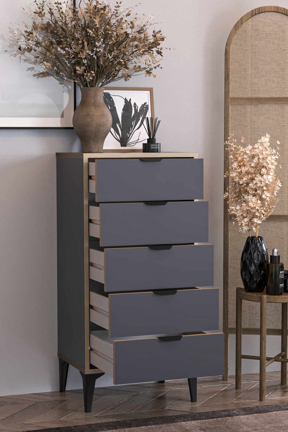 Comodă dormitor Arden, 50 x 105 x 40 cm, PAL melaminat, antracit — imaginea 4