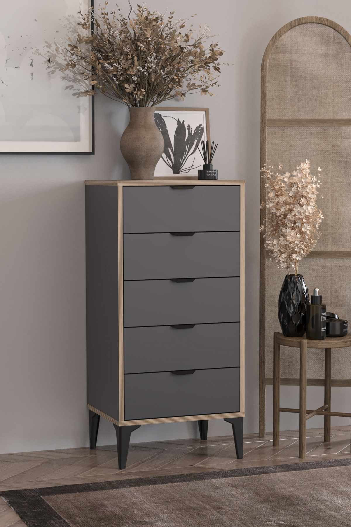 Comodă dormitor Arden, 50 x 105 x 40 cm, PAL melaminat, antracit — imaginea 5