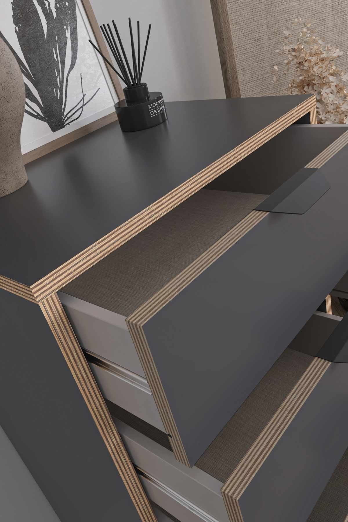 Comodă dormitor Arden, 50 x 105 x 40 cm, PAL melaminat, antracit — imaginea 7