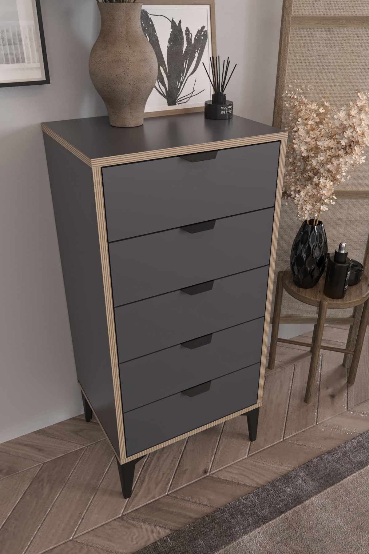 Comodă dormitor Arden, 50 x 105 x 40 cm, PAL melaminat, antracit — imaginea 8