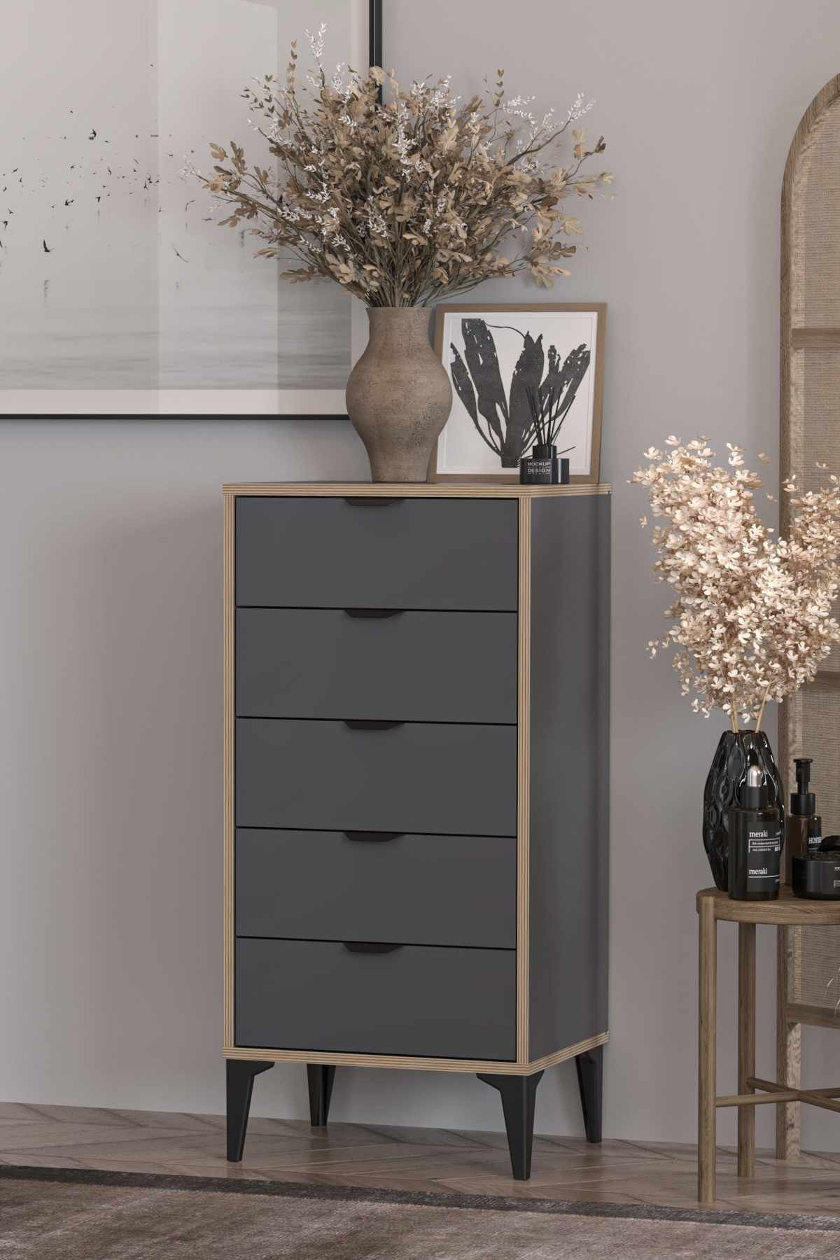 Comodă dormitor Arden, 50 x 105 x 40 cm, PAL melaminat, antracit — imaginea 9