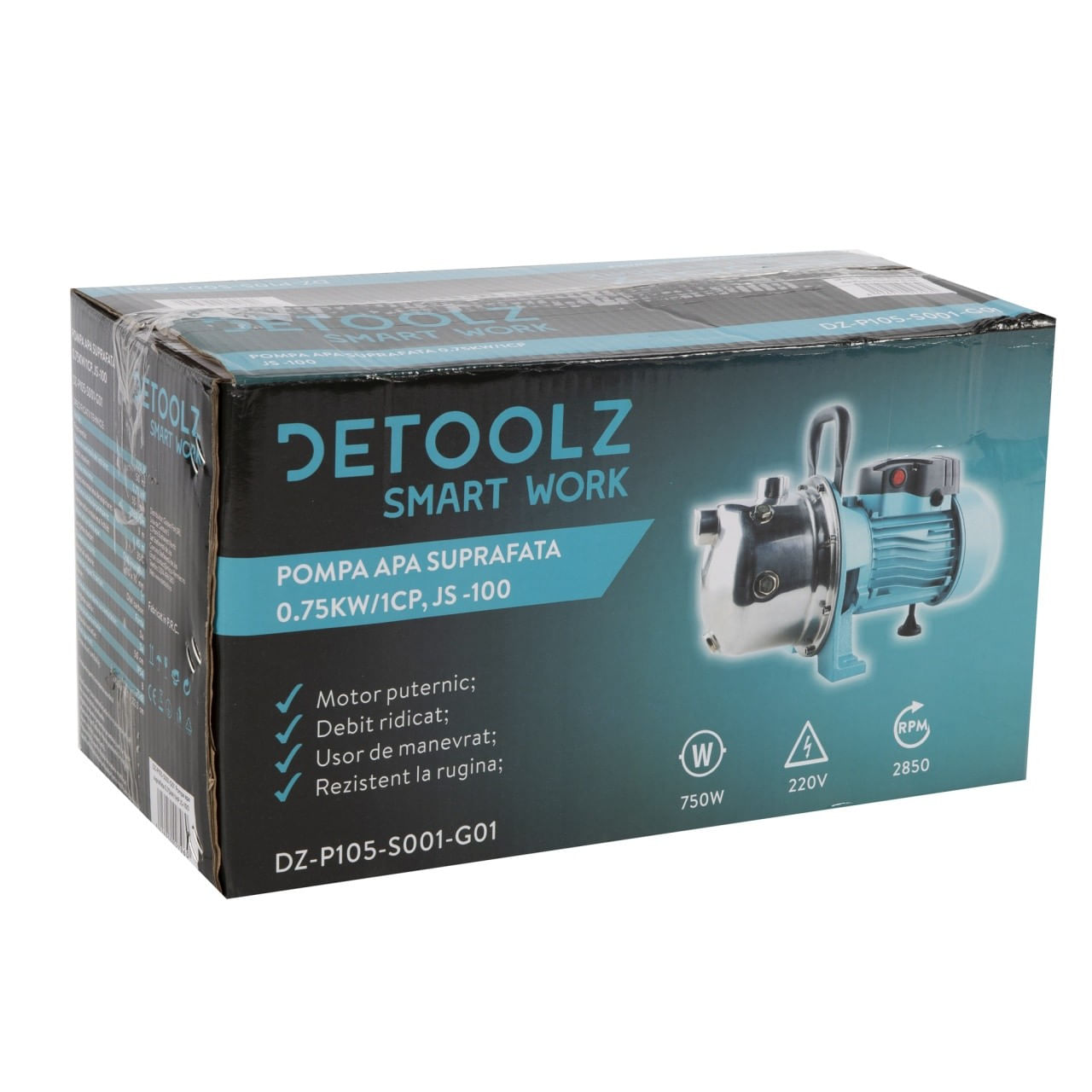 Pompa de suprafata detoolz, 0.75 kw, debit maxim 3300 l/h, inaltime maxima de pompare 45m, corp pompa inox — imaginea 4