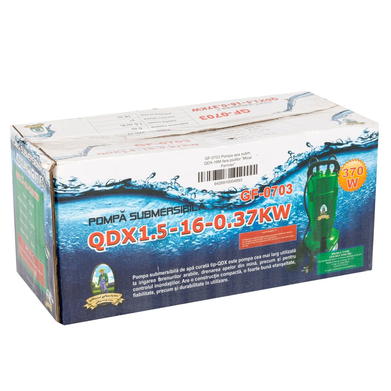 Pompa submersibila micul fermier, 0.37 kw, debit maxim 3900 l/h, inaltime maxima de pompare 16m, corp pompa fonta — imaginea 5