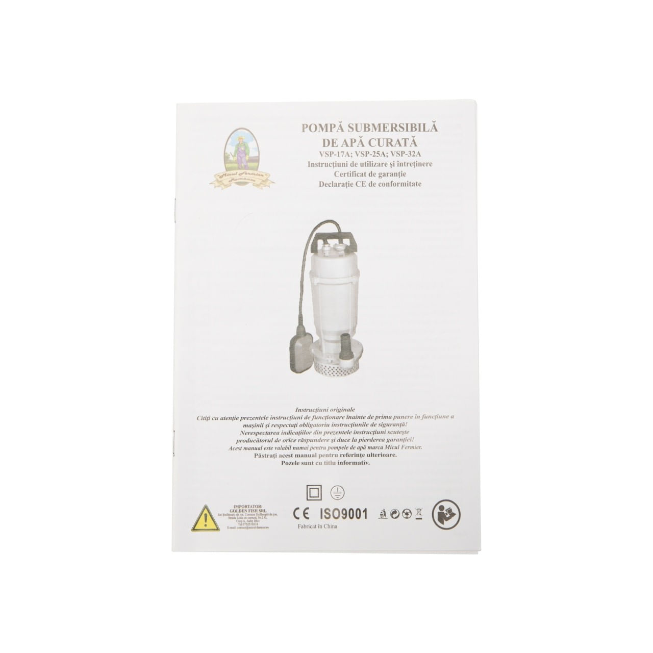 Pompa evacuare micul fermier, 0.75 kw, debit maxim 3900 l/h, inaltime maxima de pompare 32m, corp pompa fonta, cu plutit — imaginea 4