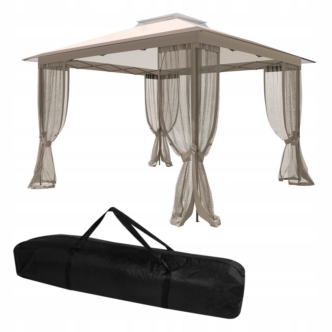 Pavilion gradina pop-up 300x300 cm cu 4 pereti plasa tantari, PE 110g/m2 impermeabil, copertina suplimentara, inaltime — imaginea 6