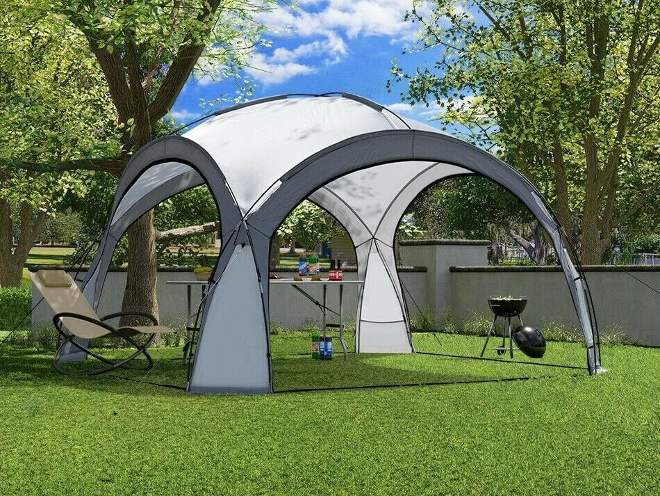 Pavilion gradina 350x350x230 cm, structura fibra de sticla, acoperis poliester impermeabil, gri cu alb — imaginea 2