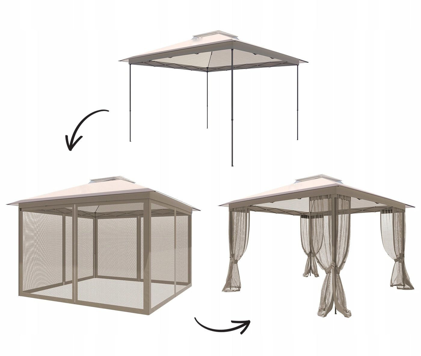 Pavilion gradina pop-up 300x300 cm cu 4 pereti plasa tantari, PE 110g/m2 impermeabil, copertina suplimentara, inaltime — imaginea 9