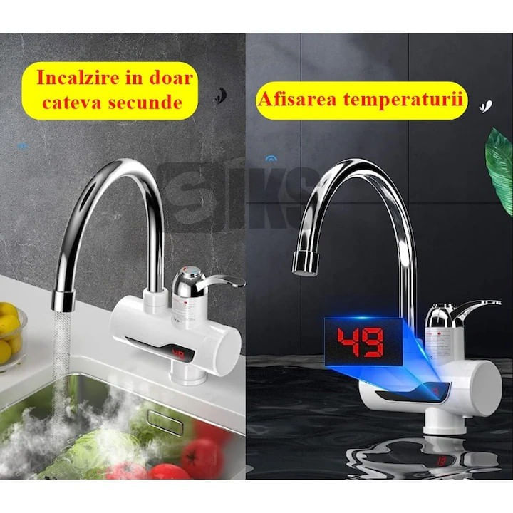 Robinet Electric FOTOFUN Flexibil Pentru Incalzit Apa cu Afisaj LED + Suport Mop, Autoadeziv, Fara Gaurire Pereti — imaginea 2