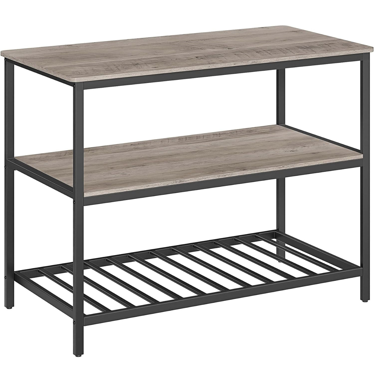 Raft de bucatarie tip insula, cadru de otel cu 3 nivele, stil industrial, 60x120x90cm, gri stejar — imaginea 6