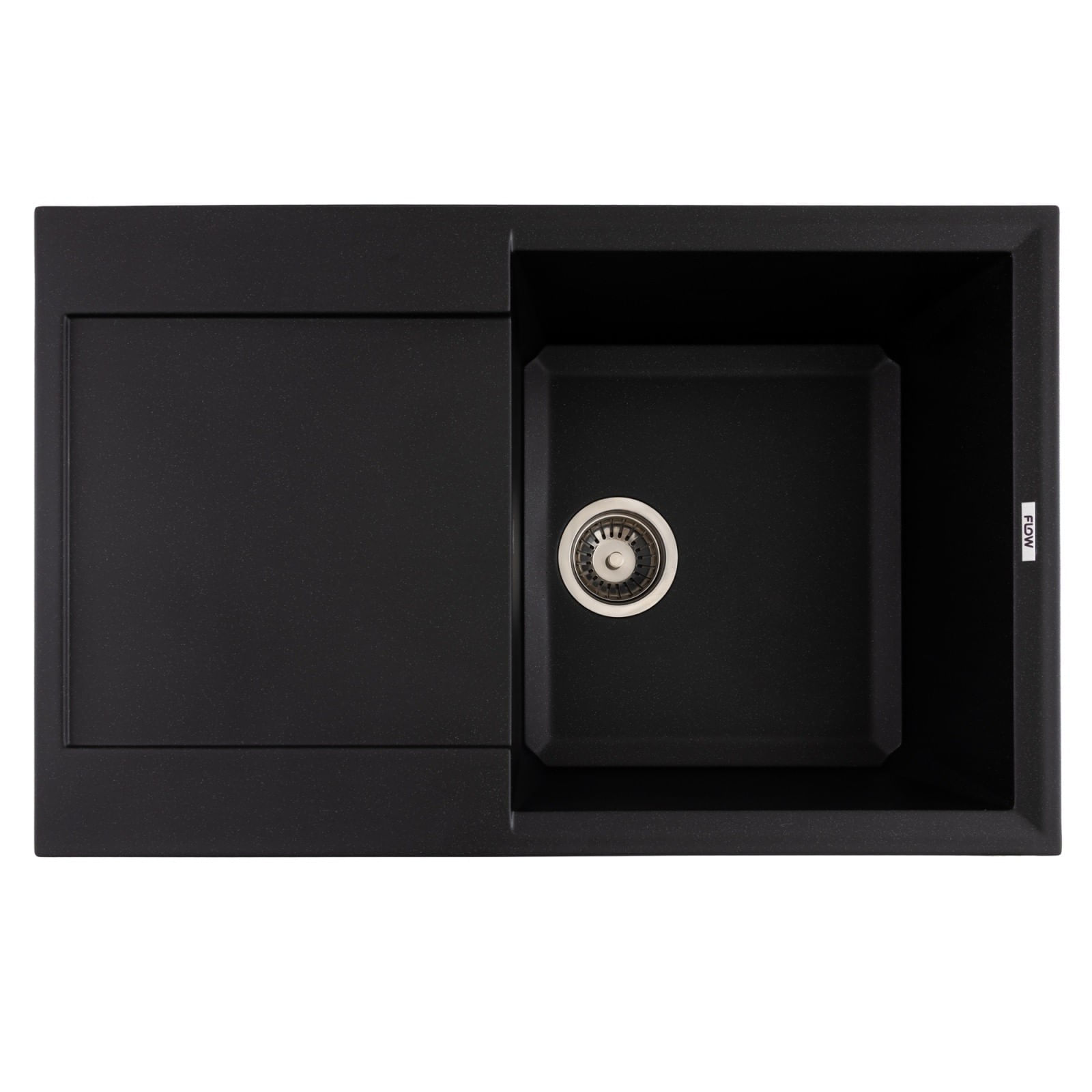 Chiuveta de bucatarie din granit cu o cuva si scurgator, seria HORIZON, Black 780x495x230 mm, FLOW FCB-7849HBM/1T — imaginea 2