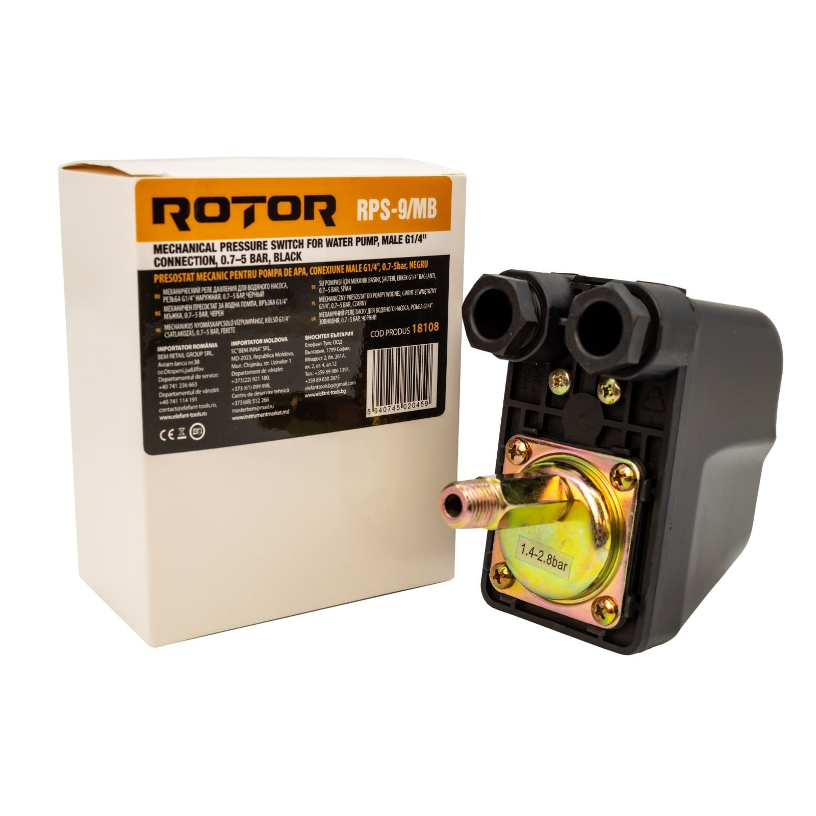 Presostat mecanic pentru pompa de apa ROTOR RPS-9/MB, filet exterior: G1/4", 0.7–5 bar — imaginea 2