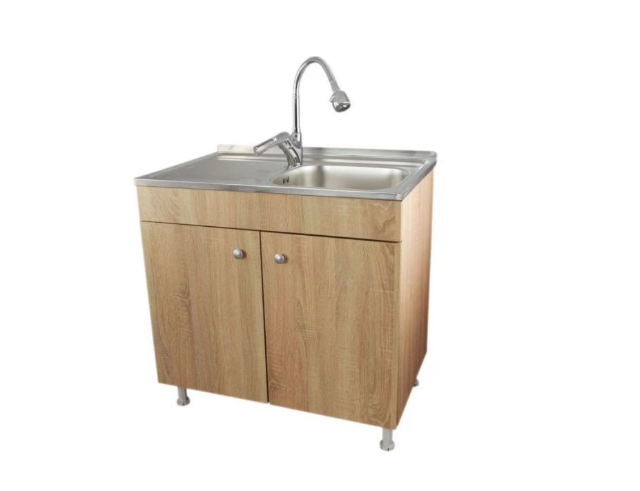 Set Masca Chiuveta Sonoma 80 cm X 50 cm X 80 cm, chiuveta inox cuva dreapta, baterie lebada flexibila si sifon scurgere — imaginea 3