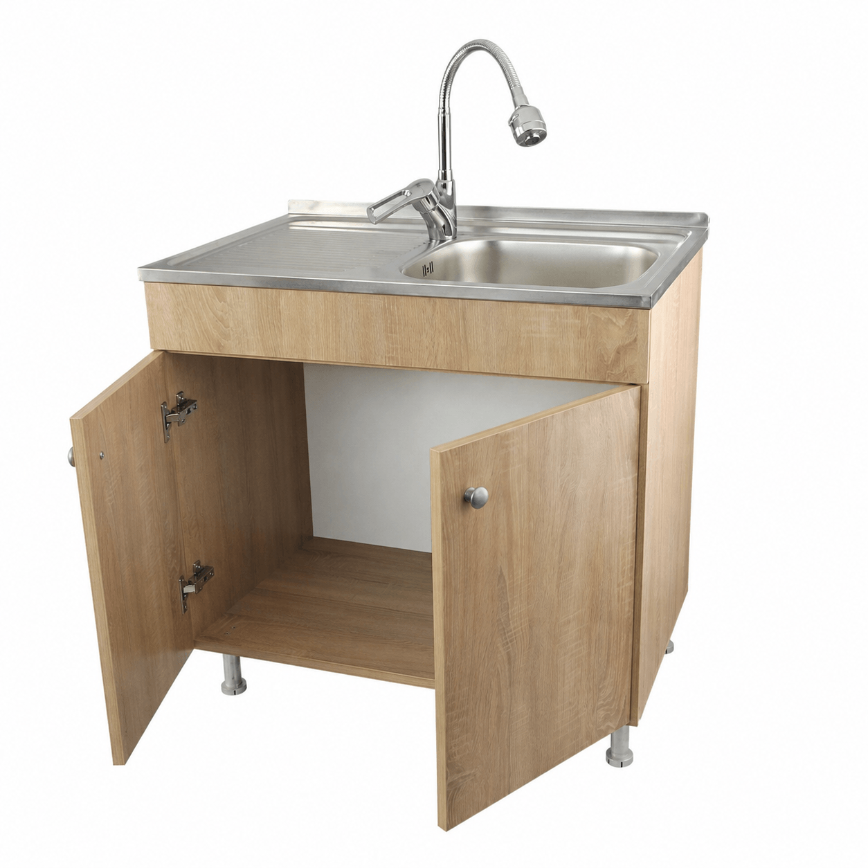 Set Masca Chiuveta Sonoma 80 cm X 50 cm X 80 cm, chiuveta inox cuva dreapta, baterie lebada flexibila si sifon scurgere — imaginea 5