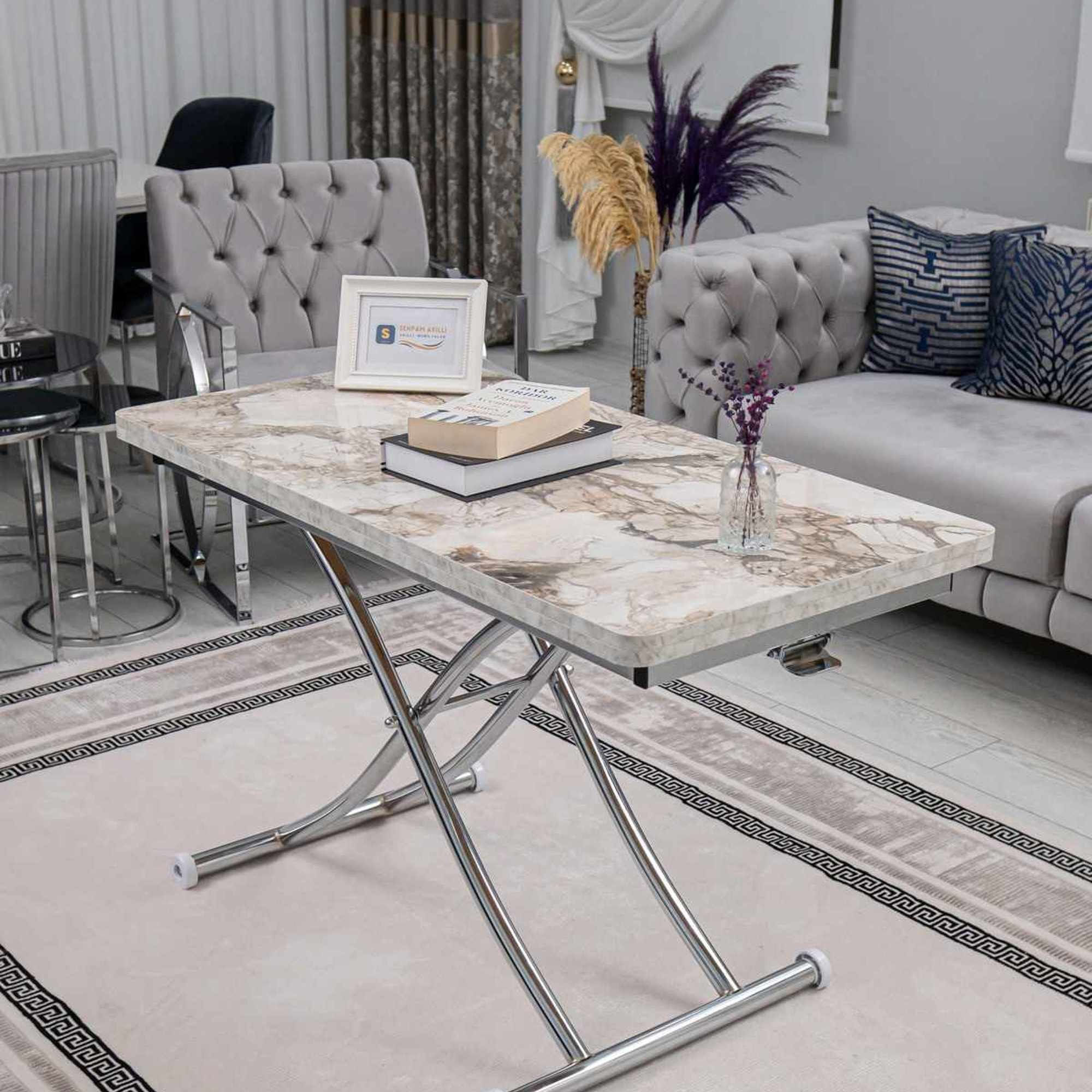 Masa de cafea Juppo Int, alb marmura crom, MDF, capacitate 125 kg, alb marble / crom — imaginea 2
