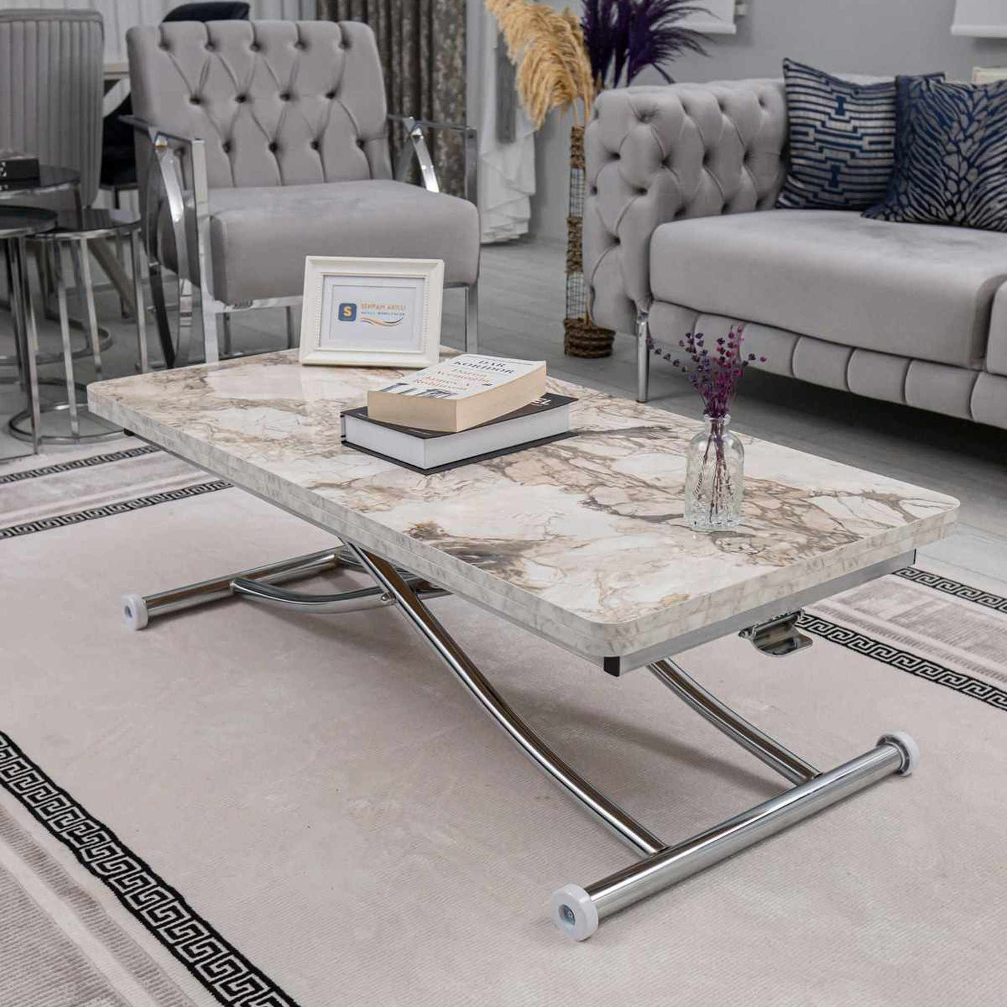 Masa de cafea Juppo Int, alb marmura crom, MDF, capacitate 125 kg, alb marble / crom — imaginea 5