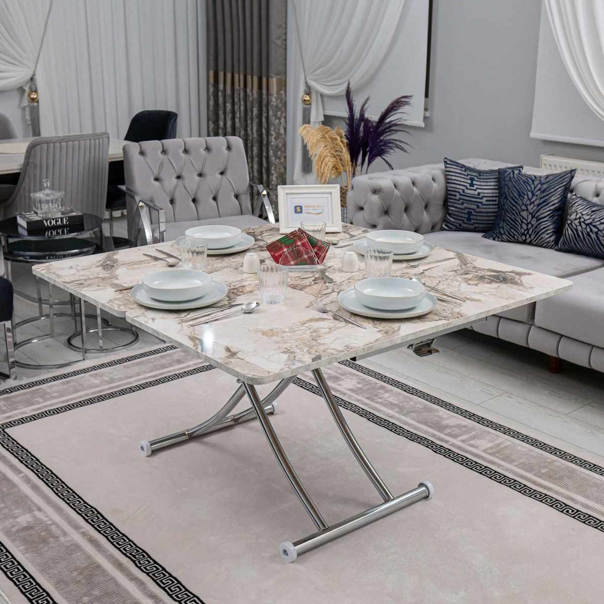 Masa de cafea Juppo Int, alb marmura crom, MDF, capacitate 125 kg, alb marble / crom — imaginea 6