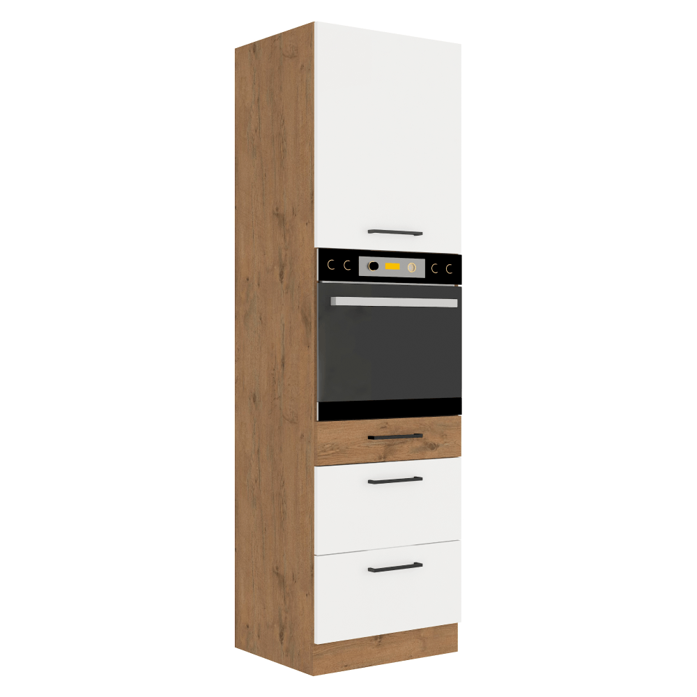 Dulap inalt pentru cuptorul incorporat, stejar Lancelot/alb extra lucios HG, VEGA 60 DPS-210 3S 1F