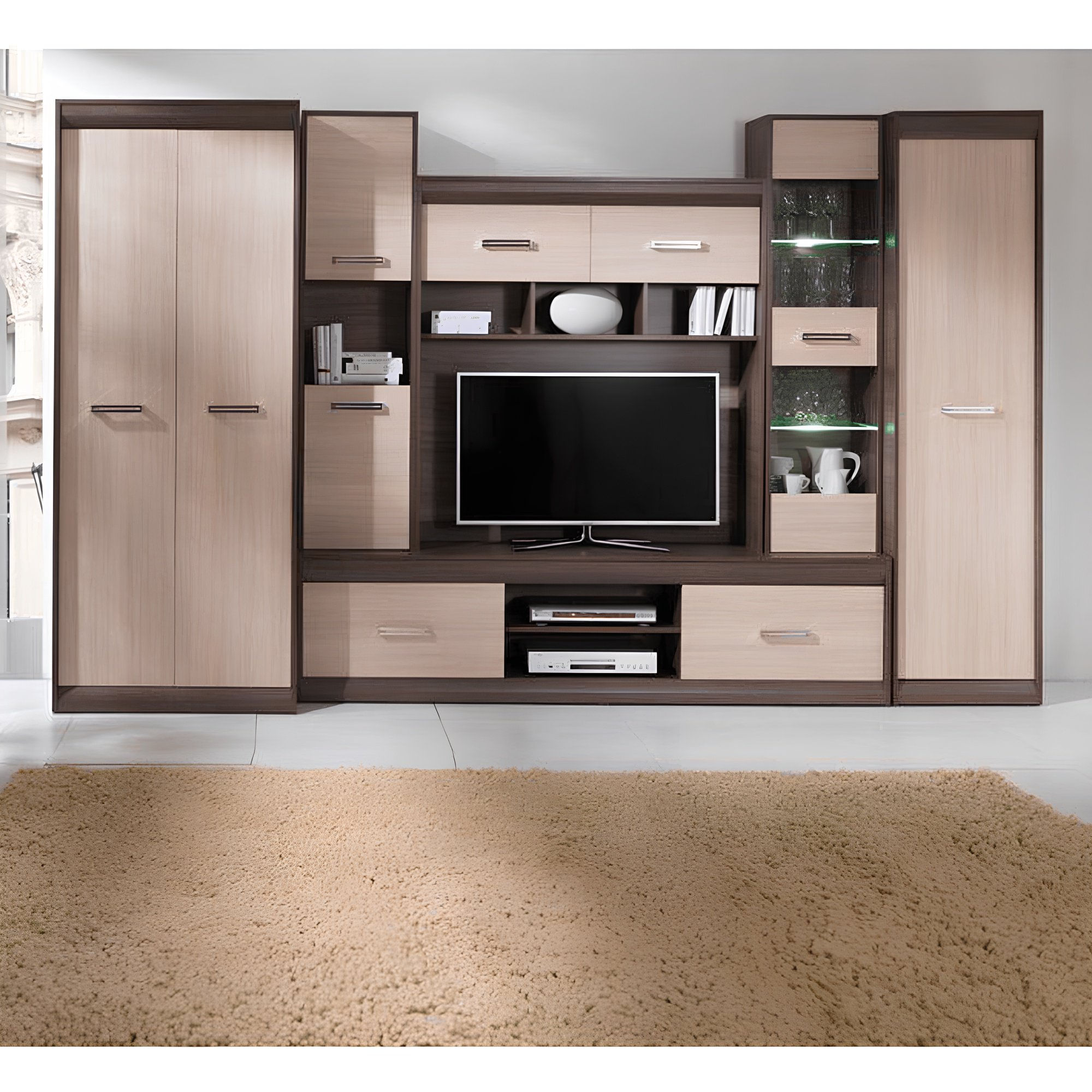 Mobila de living, PAL/MDF, stejar deschis/stejar inchis, KORINA