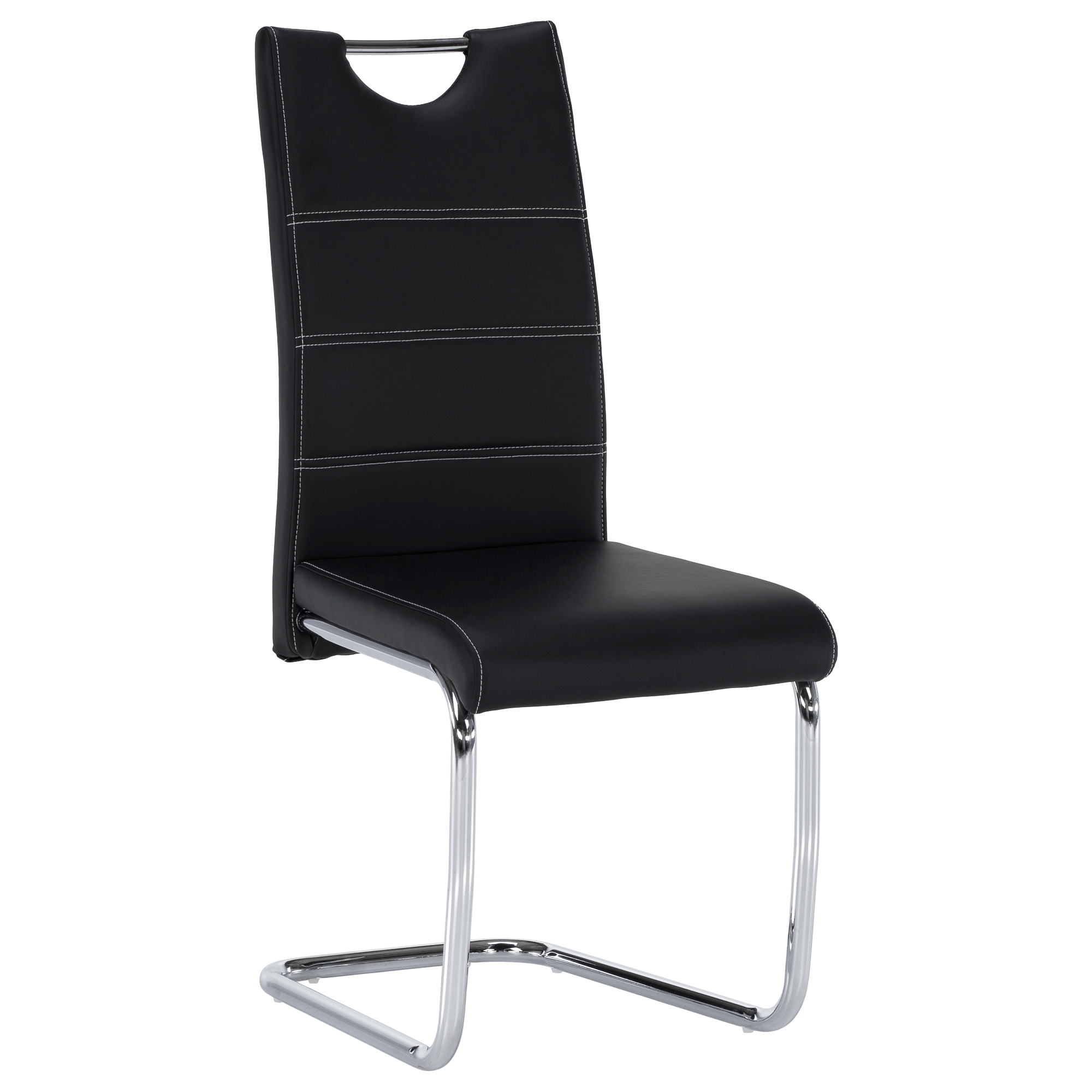 Scaun dining, negru / cusaturi deschise la culoare, ABIRA NEW