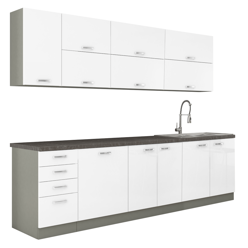 Ansamblu bucatarie, alb extra lucios/gri, PRADO